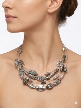 Chico’s silver toned multi strand statement necklace tribal aesthetic